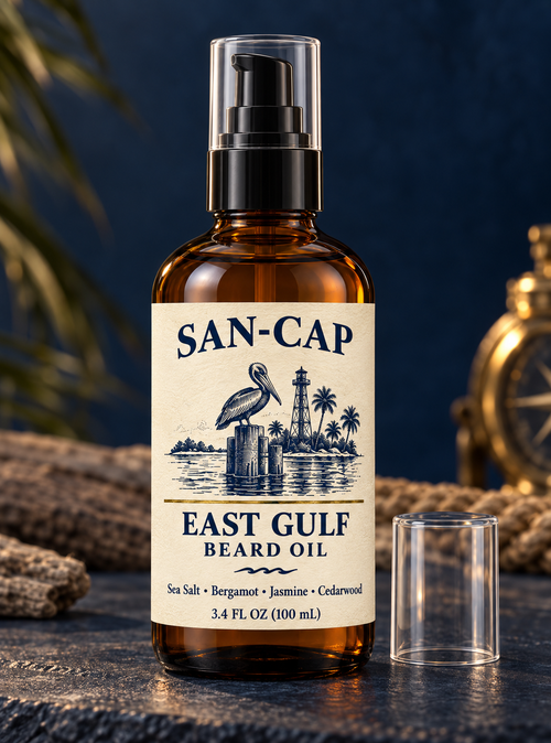 Gulf Beard Oil in amber glass dropper bottle